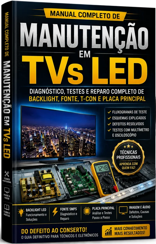 Manual Completo de Manutenção e Conserto de TVs LED – Diagnóstico, Backlight, Fonte e Placa Principa - Capa do e-book